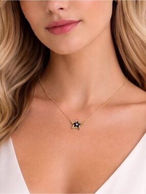 Tory Burch Gold Star Necklace with Black Center